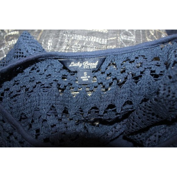 Lucky‎ Brand Womens Blue Crochet Lace Short Sleeve Top S - Picture 5 of 5